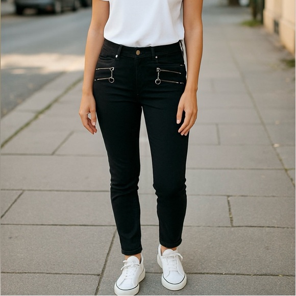 Paige Edgemont Double Zipper Mid-Rise Skinny Jeans, Black, Size 26 - Picture 3 of 12